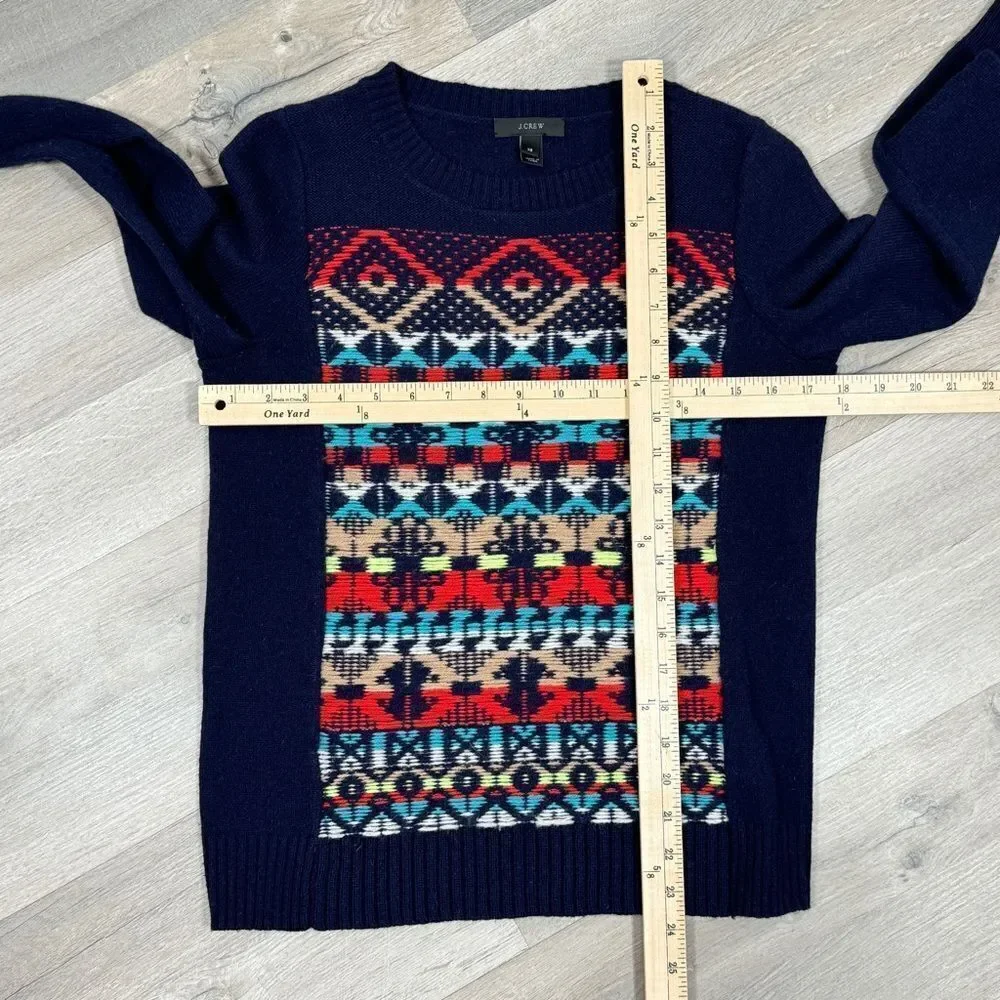 J. Crew Aztec Fair‎ Isle Jacquard Stich Wool Sweater Blue XS Crewneck Pullover